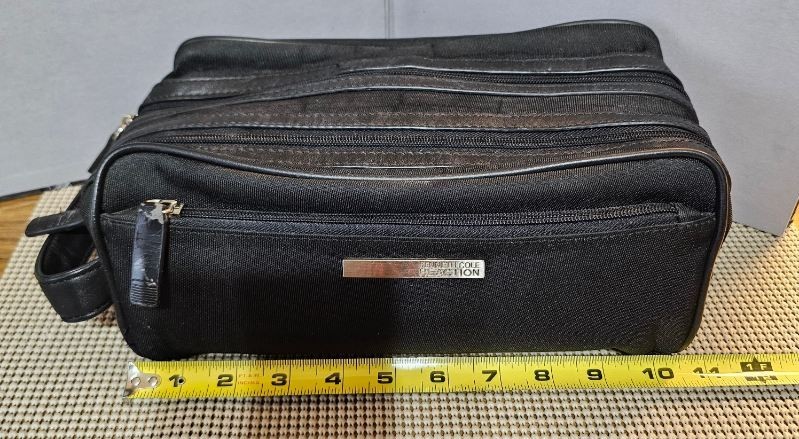 Kenneth Cole Reaction Black Canvas Faux Leather Travel Toiletry Bag. 12×6.5×4.5″