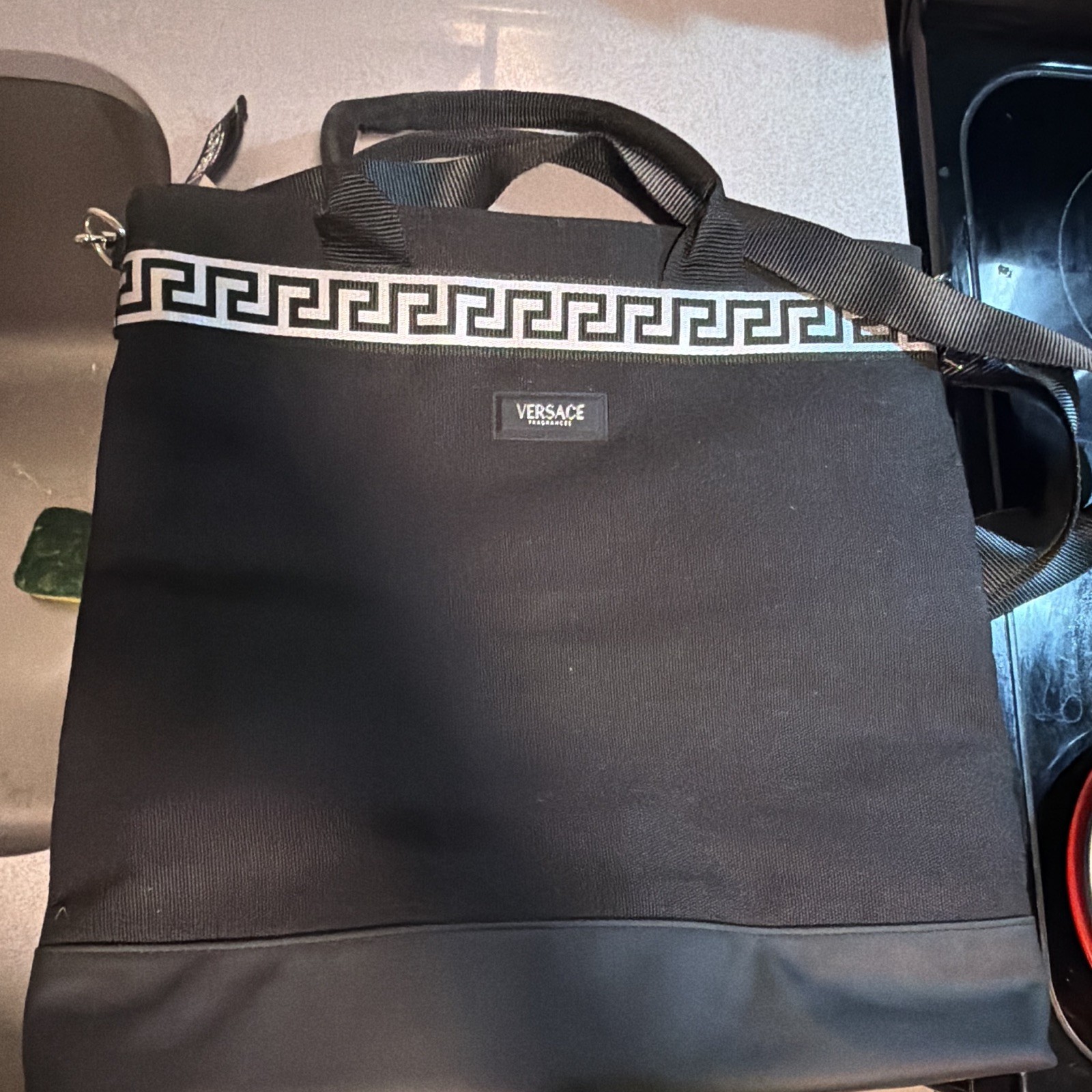VERSACE Parfums Black Canvas Tote Bag Purse
