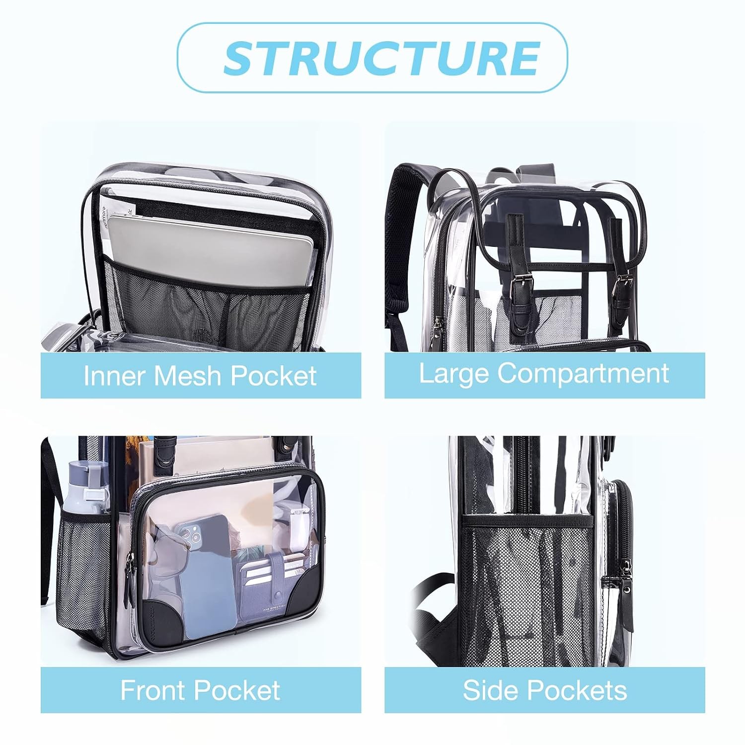 Heavy Duty Clear Backpack Large Transparent Bookbag School Clear Laptop Bag