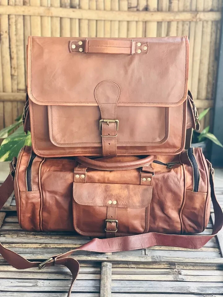 New Handmade Men Goat Leather Genuine Messenger Laptop Brown New Year Offer