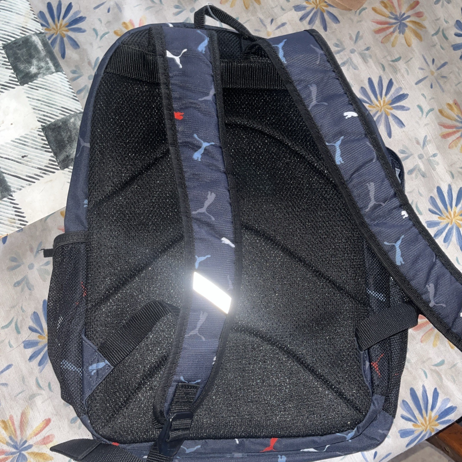 PUMA Navy Blue Red Gray Logo Print Backpack School Travel Bag