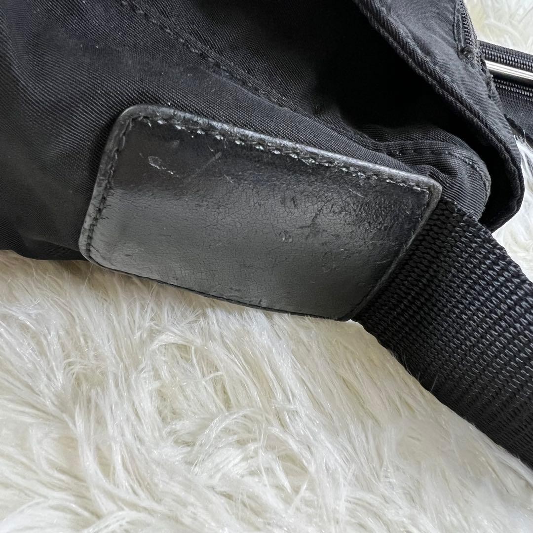 PRADA Shoulder Bag Black Nylon Triangle Logo Unisex Adjustable 23x25x10cm Auth