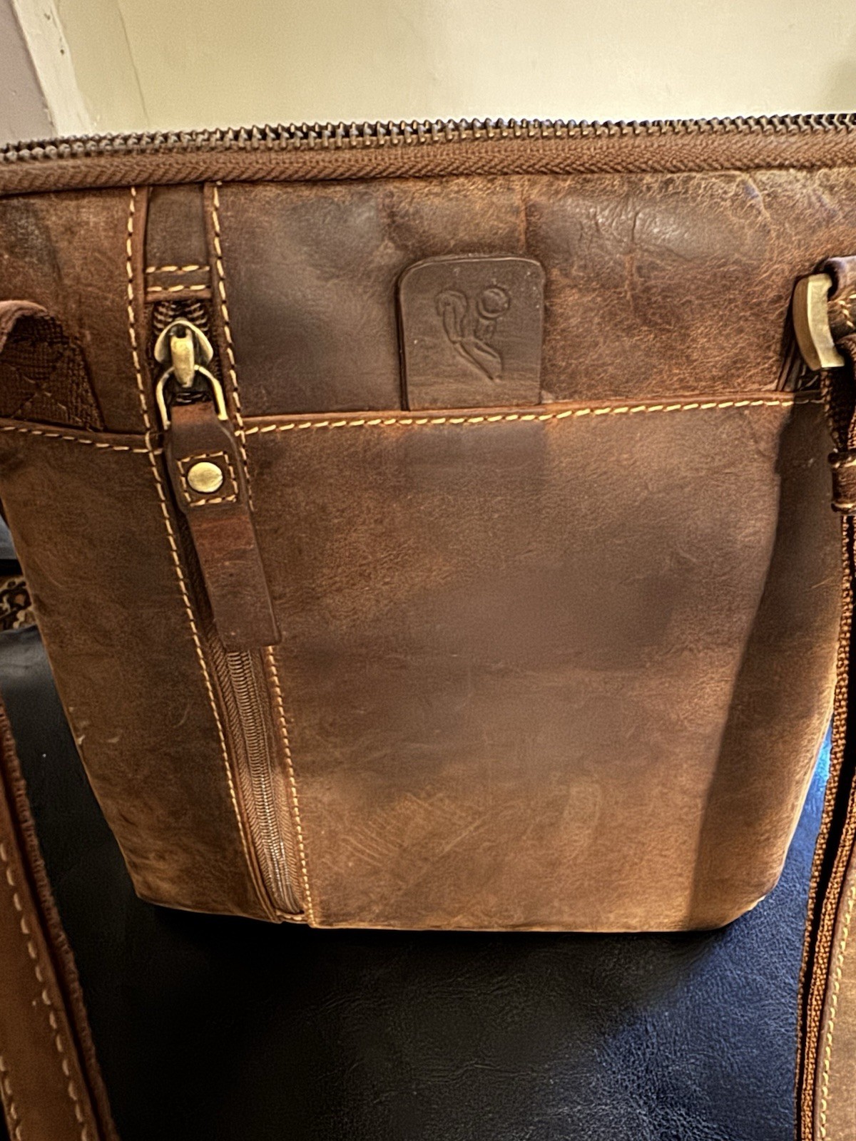 Longhorn Brown Crossbody Messenger Bag Zip Closure, Adjustable Strap