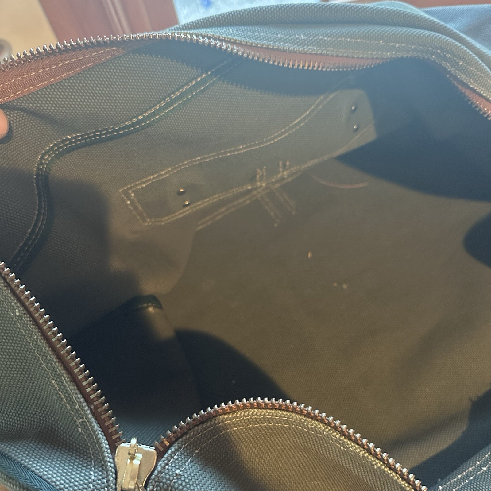 Vtg Orvis Battenkill Green Canvas Leather Bottom XL Duffle Bag 27”x20”x14”