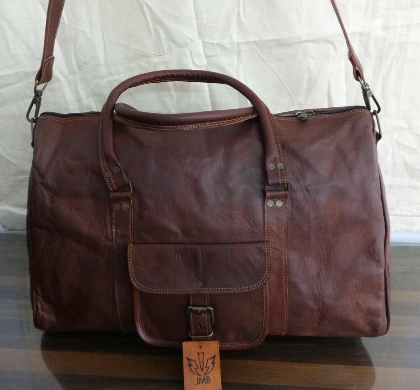 Leather Bag Triangle Duffle Travel gym weekend overnight Men’s genuine Leather