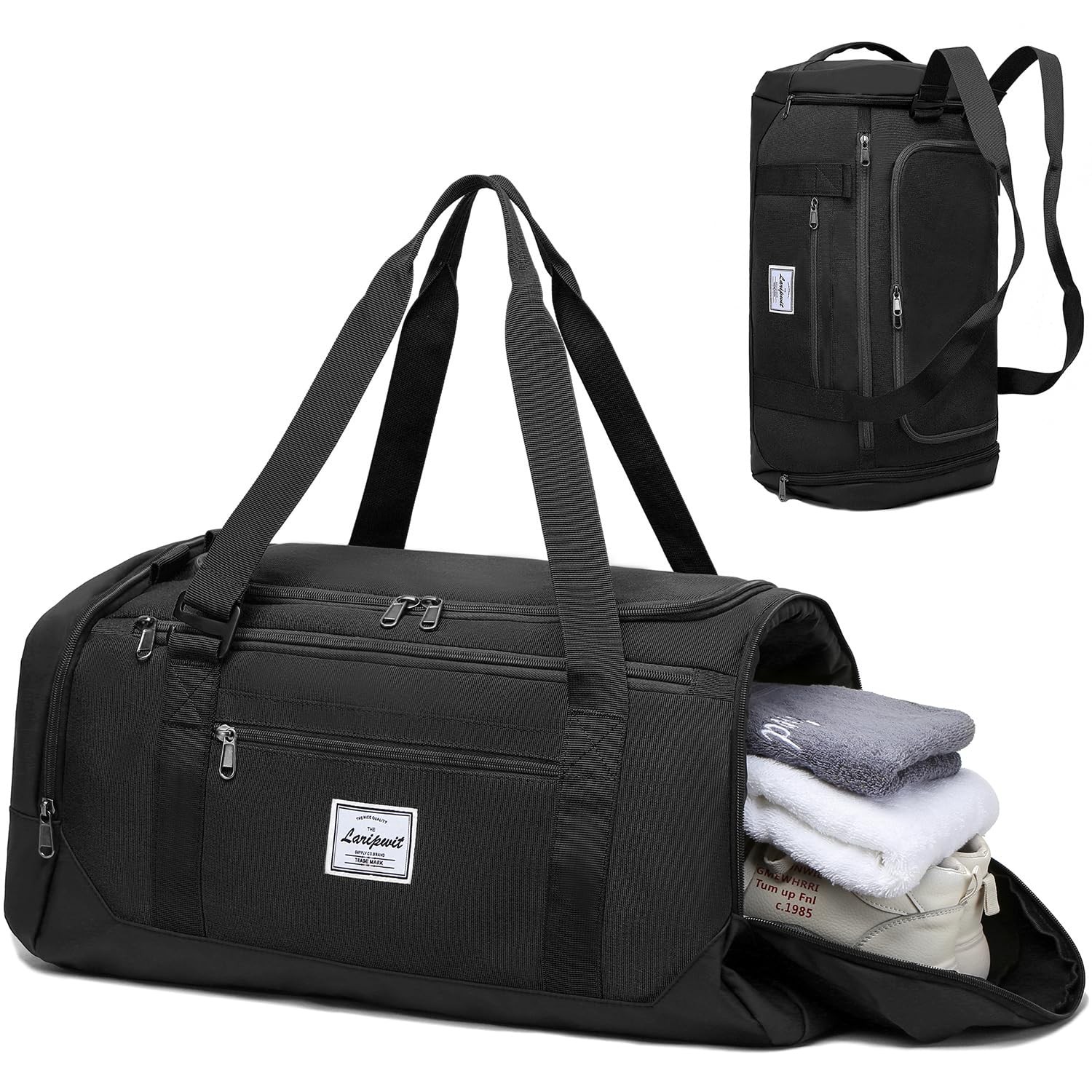 Laripwit Gym Bags for Men, 40L Medium Sports Travel Duffel Bag with Shoe Comp…