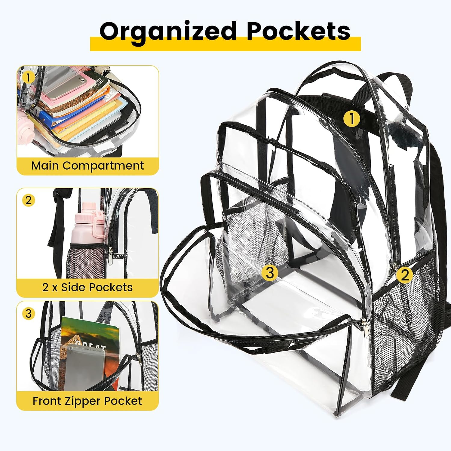 Clear Backpack Heavy Duty – Transparent See through Backpacks Extra Large Clear