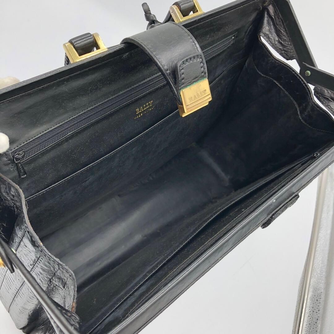 Bally Dulles Bag Black Croc Embossed Leather Gold Lock Business Briefcase