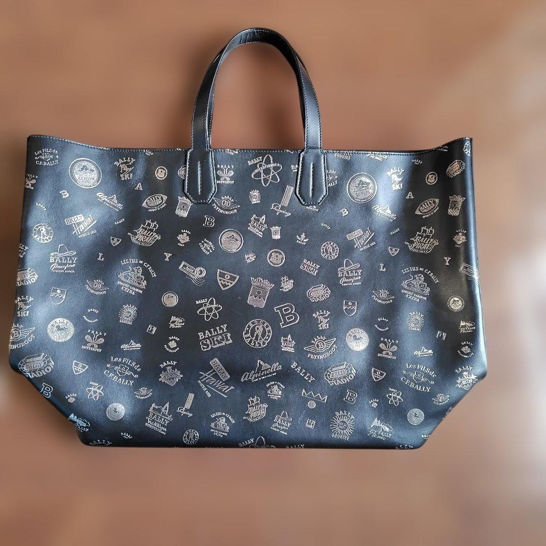 BALLY Black Leather Tote Bag Logo Print From Japan