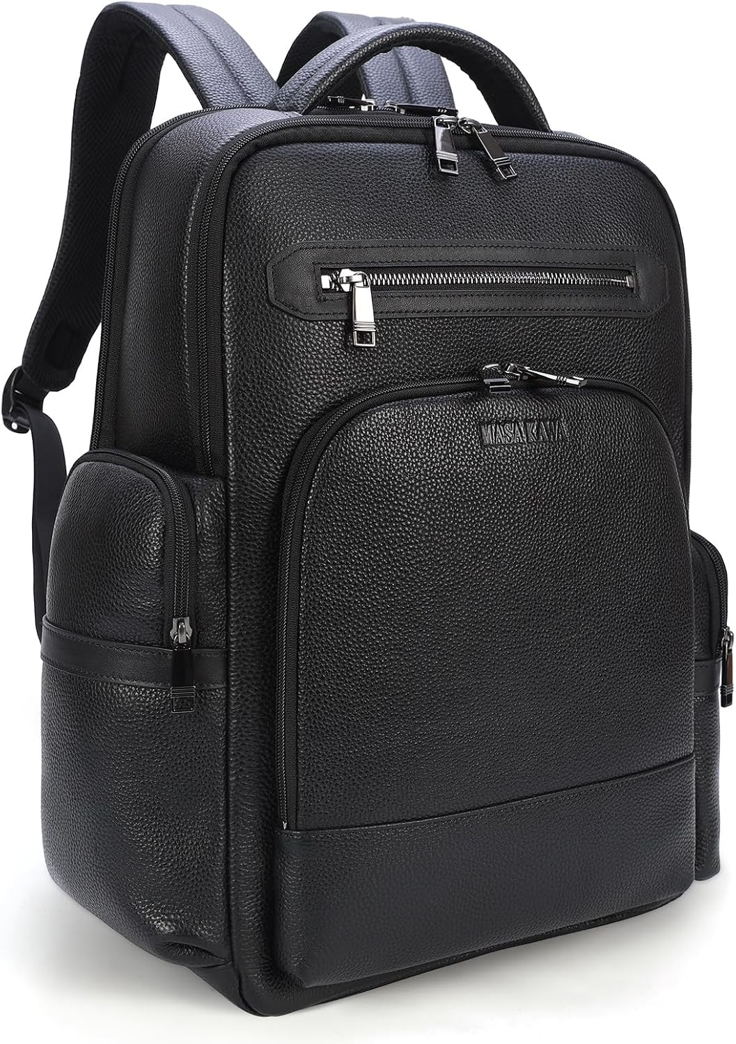 Black Leather Laptop Backpack Men Fits 15.6″ 16″ Business