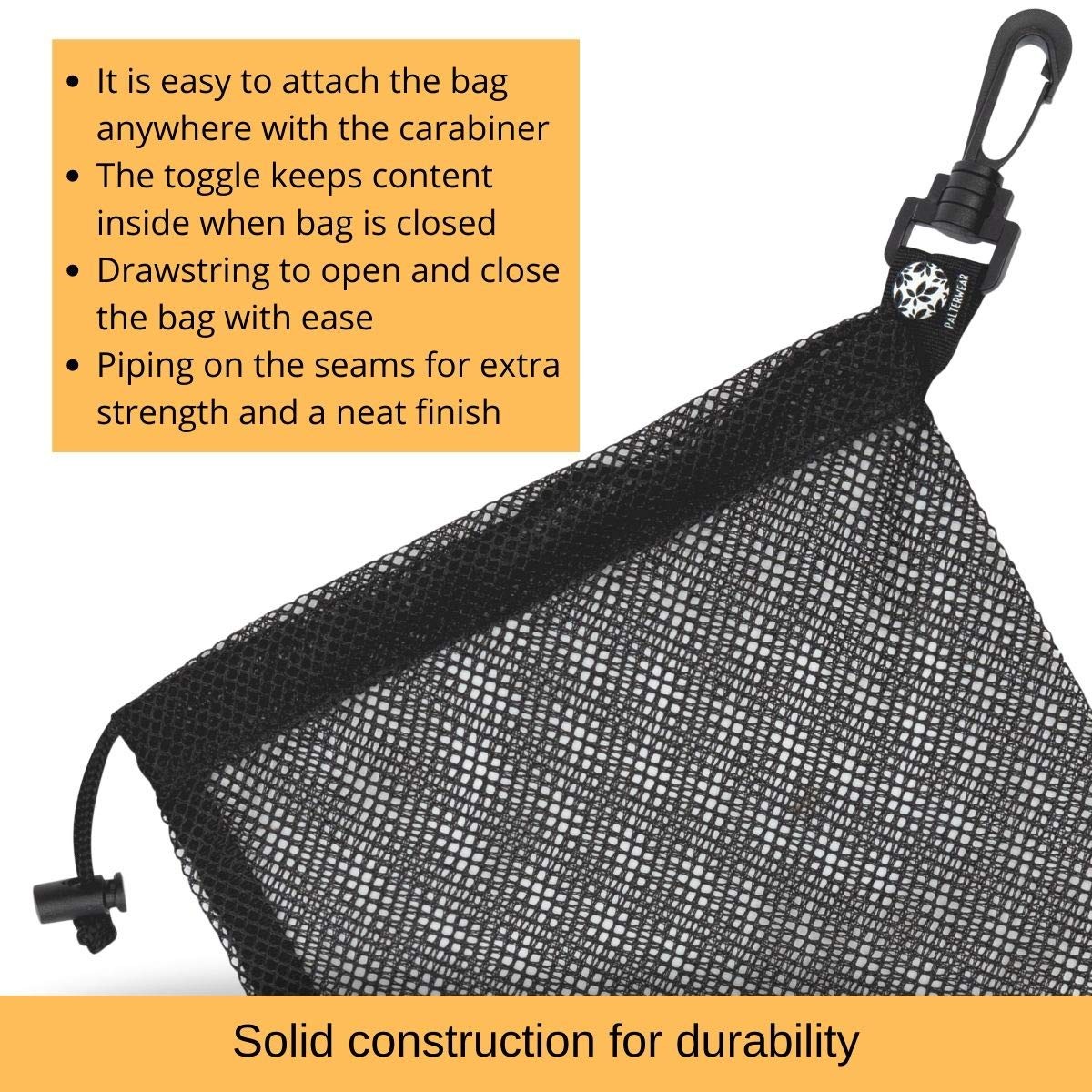 Small Mesh Bag with Clip and Toggle Closure (Set of 4, Black, 8 x 11 Inch) fo…