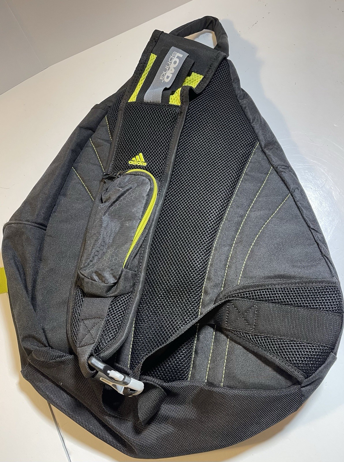 Adidas Sling Backpack Black Safety Green Crossbody 3 Pocket Shoulder Strap 16×20