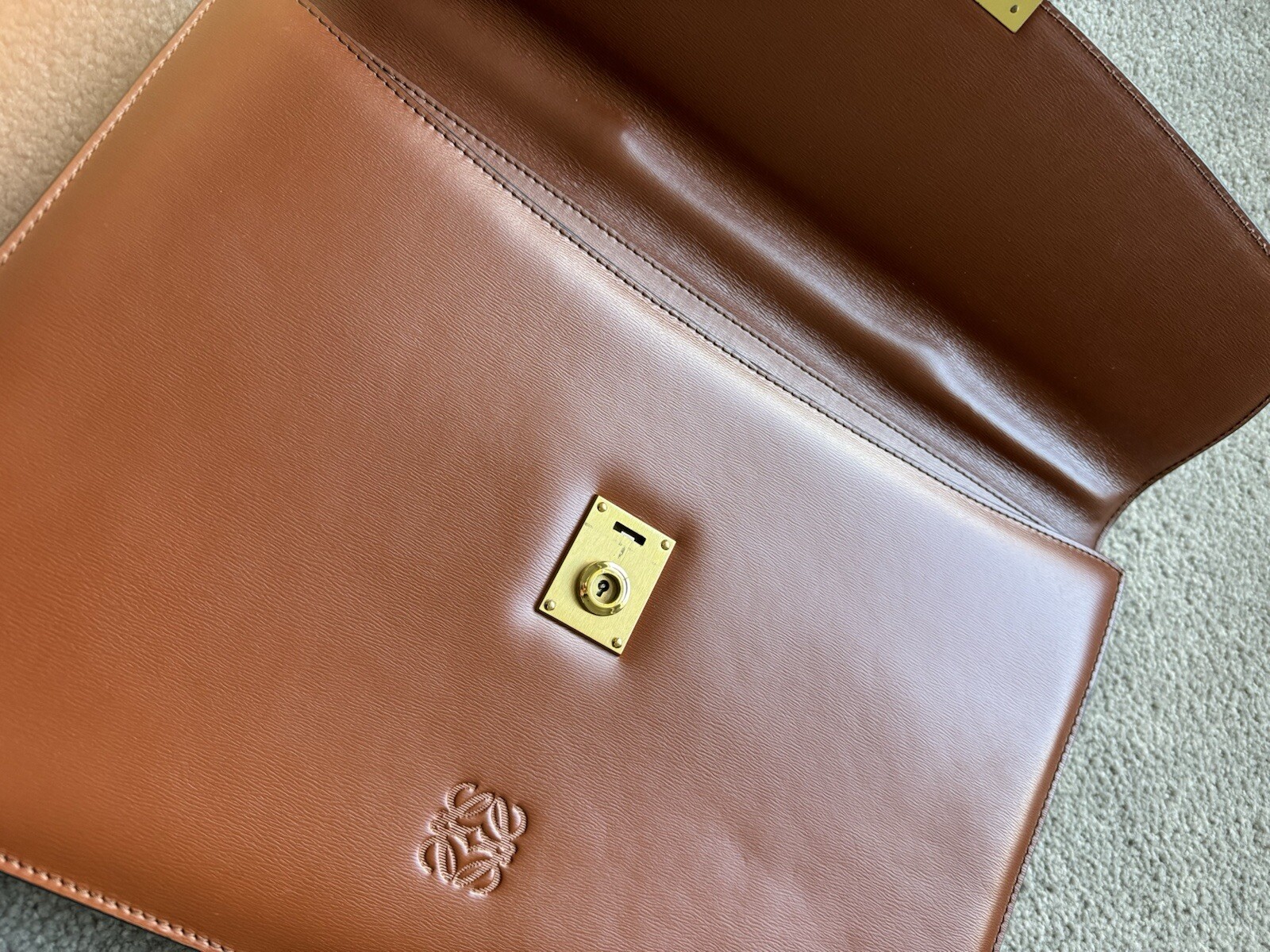 LOEWE Brown Leather Briefcase Document Laptop Bag with Lock & Key Spain
