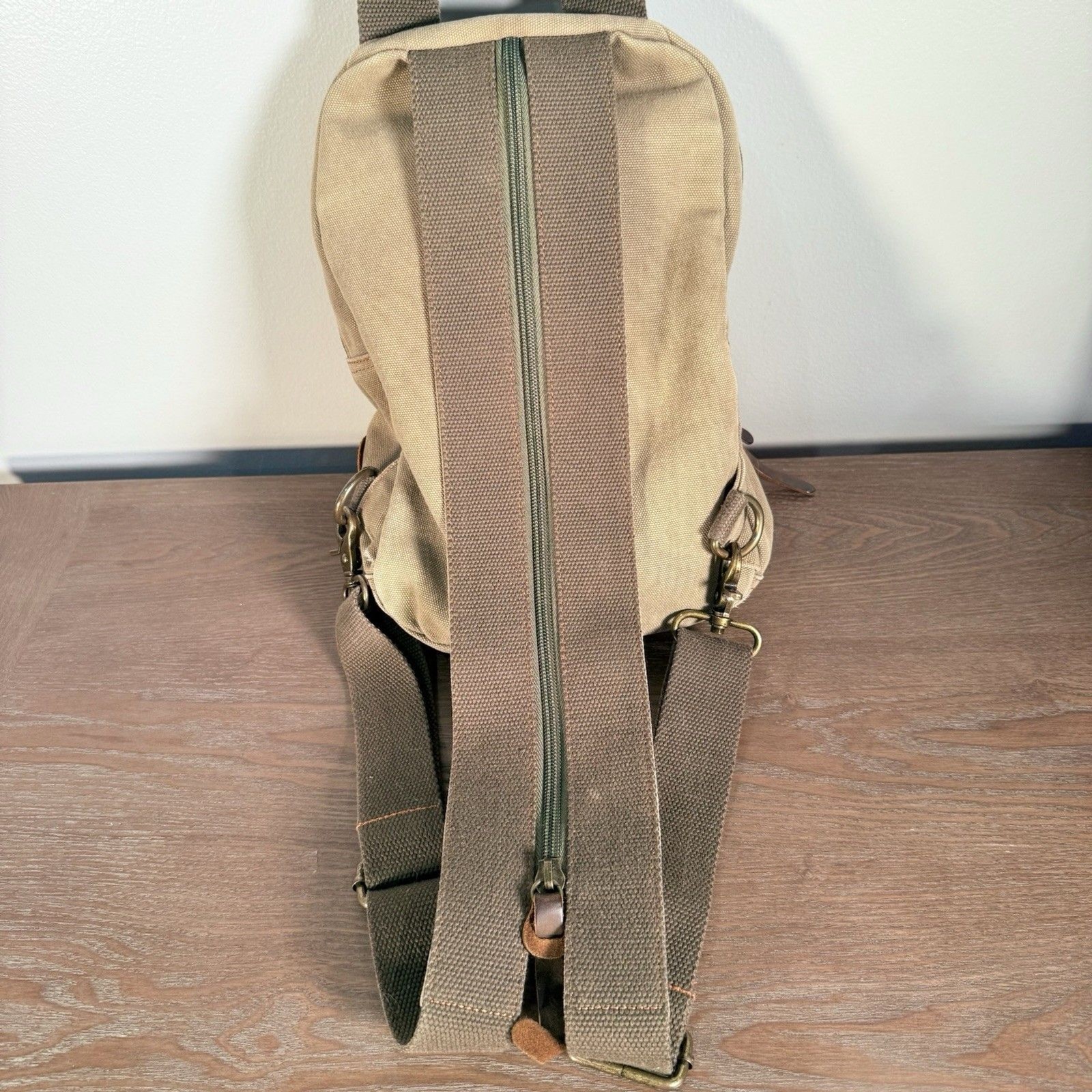 Augur Strauss Convertible Canvas Leather Utility Backpack Men Unisex Sling Bag