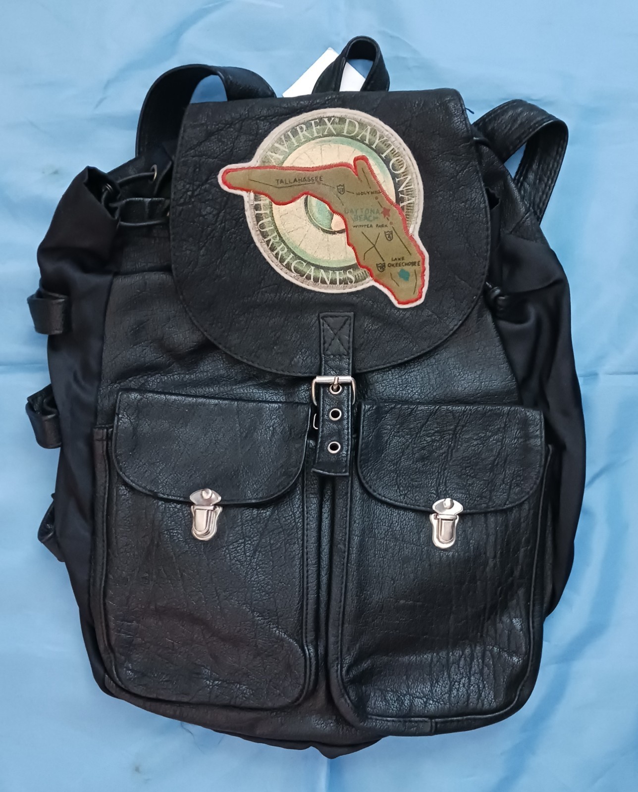 Black Leather Avirex Daytona Motorcycle Backpack Adjustable Strap
