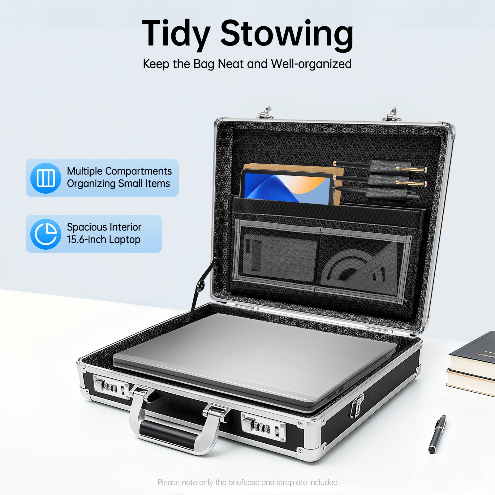 Aluminum Hard Case Big Capacity with Combination Lock Briefcase with Pocket New