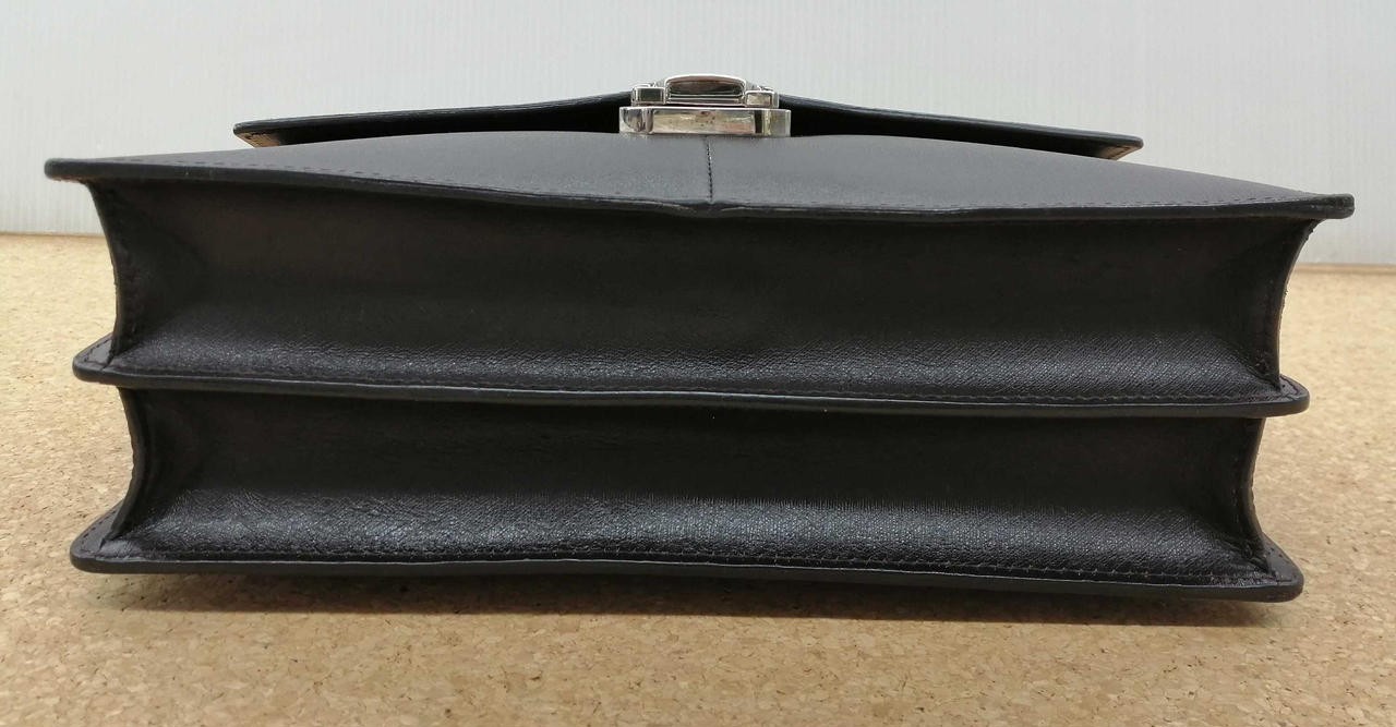 Dunhill Side Handle Clutch Bag Black Flap Lock Closure Silver Metal fittings