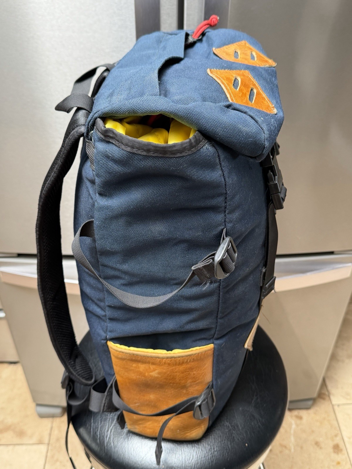 Topo Designs Navy Blue Klettersack Backpack Made in USA Cordura Fabric & Leather