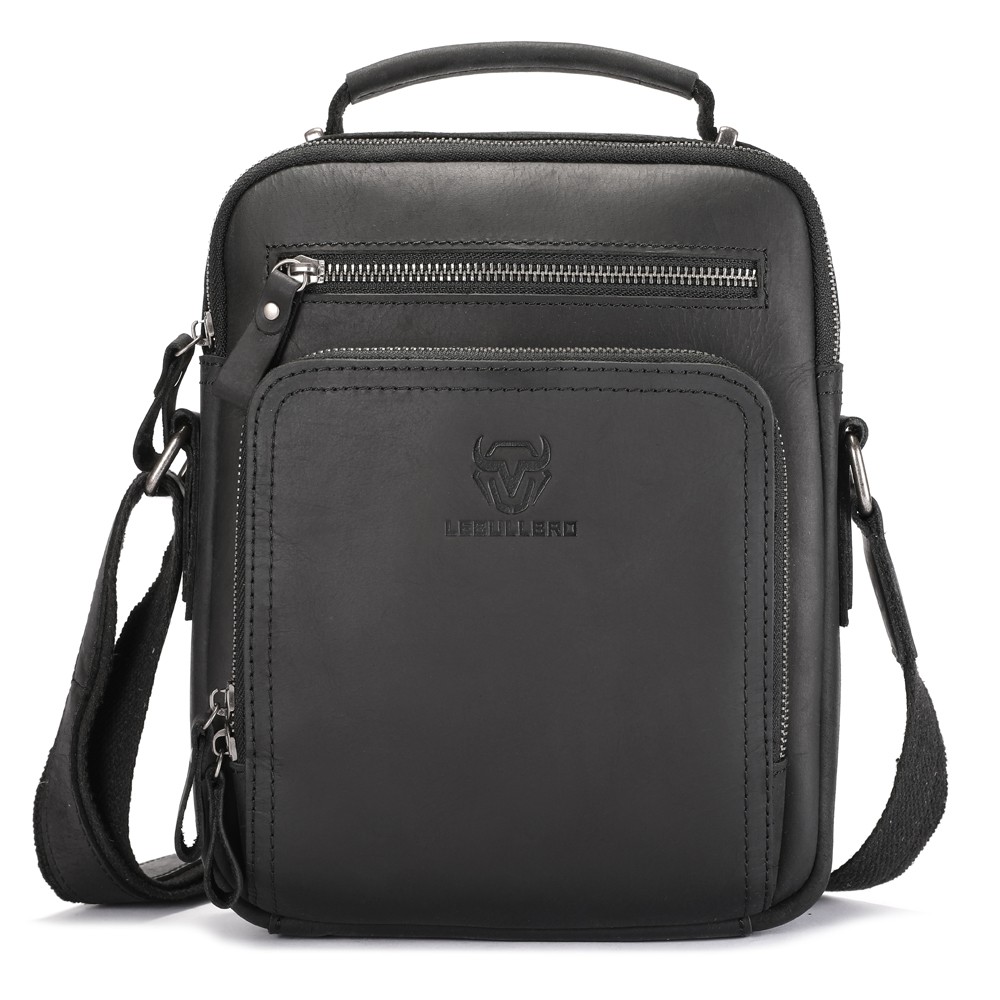Men’s Genuine Crazy Horse Leather Crossbody Bag Casual Multi-Pocket Shoulder Bag