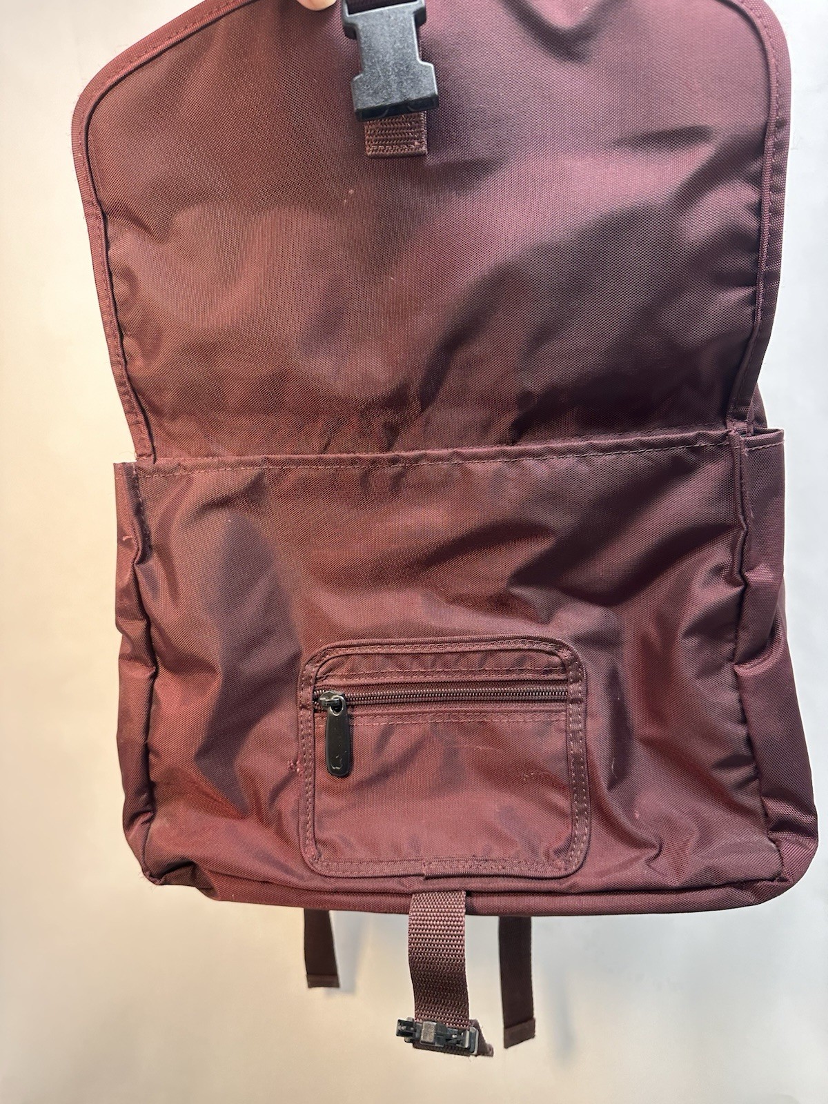 Vint Apple Computer Nylon Backpack Bag W Retro Logo Maroon 7x13x15 In #8