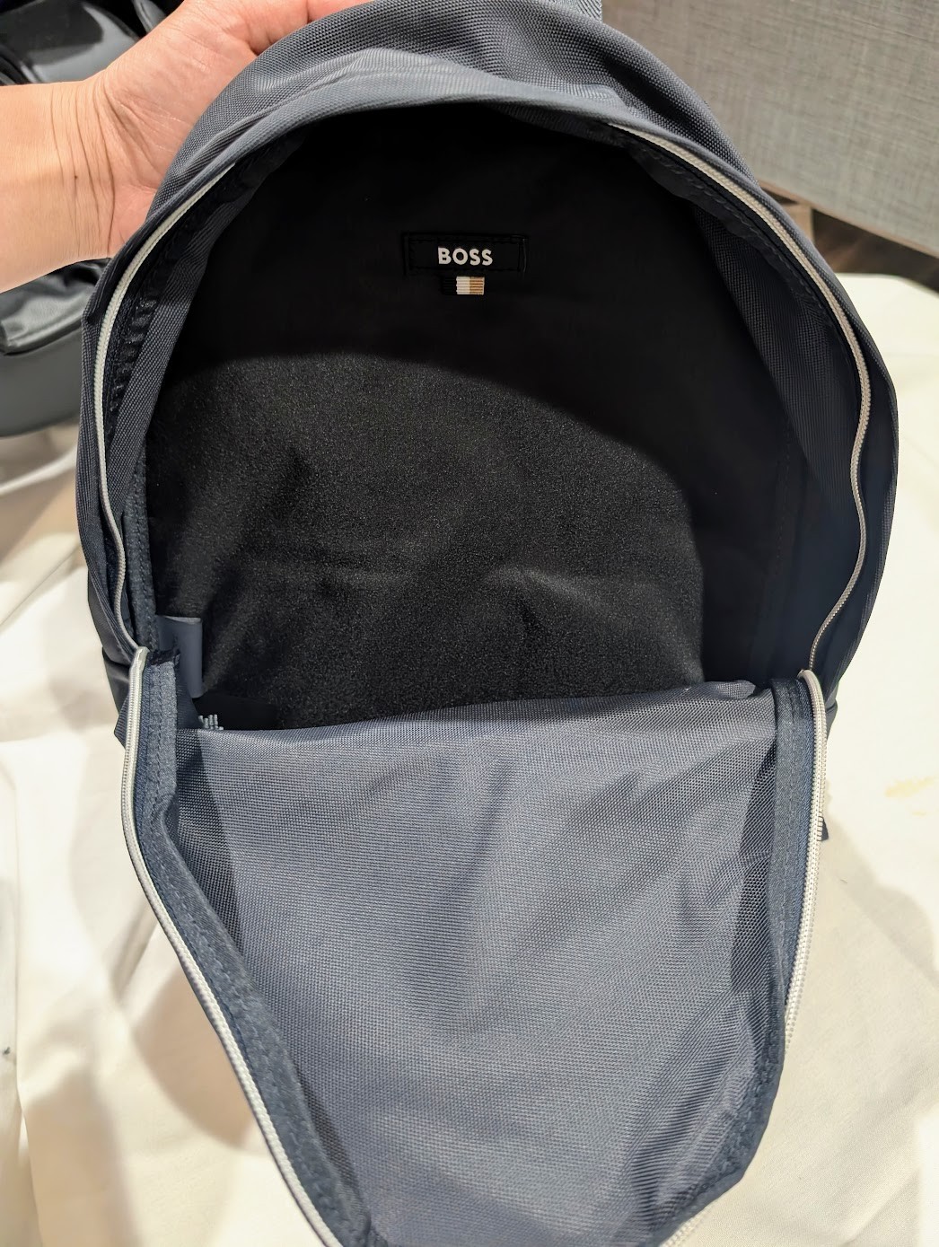 [NWT] Hugo Boss Navy Backpack w/ Gold Lettering & Zipper [Unisex]