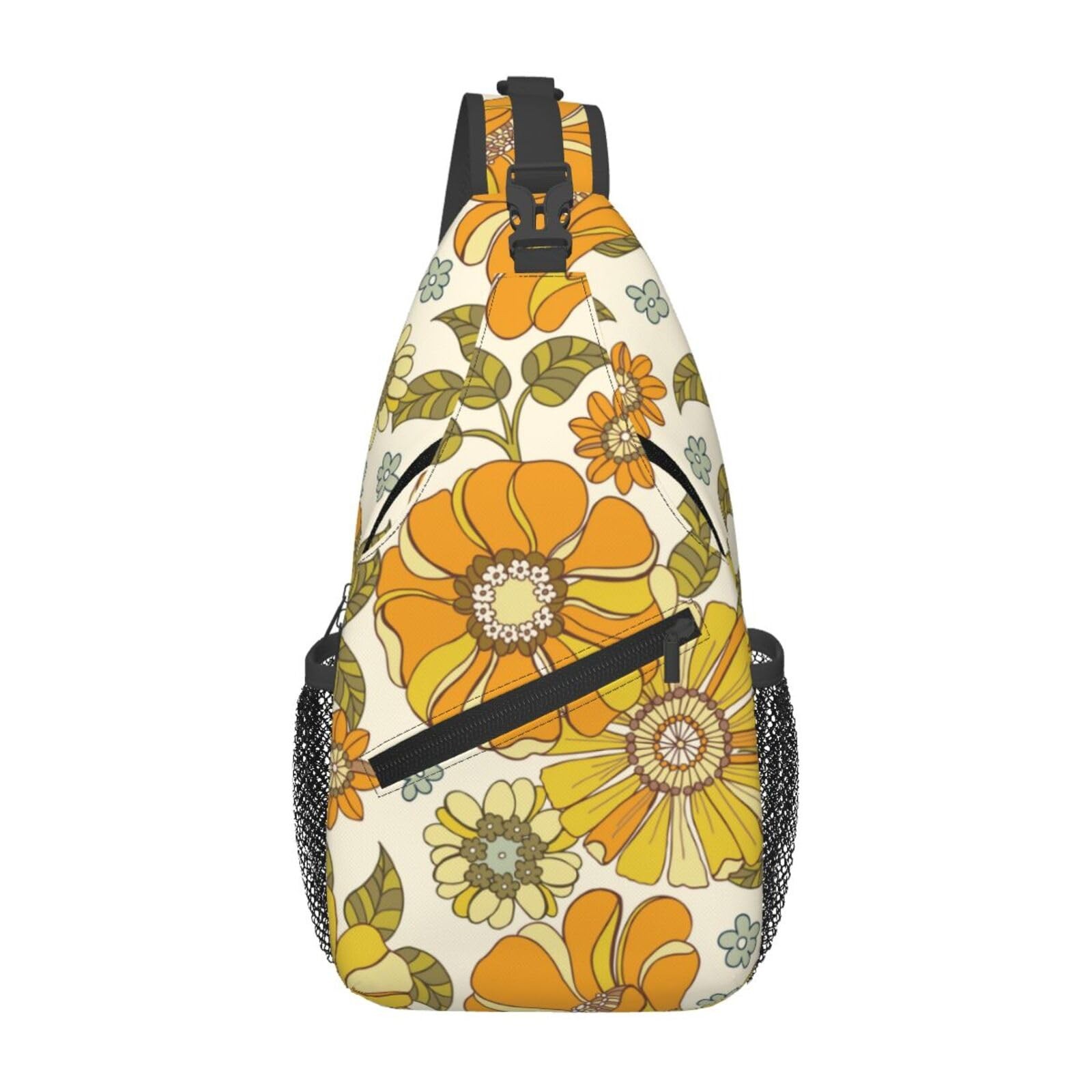 COFEIYISI Retro 70s Style Flower Sling Bag for Women Men Hand Drawn Groovy Pa…