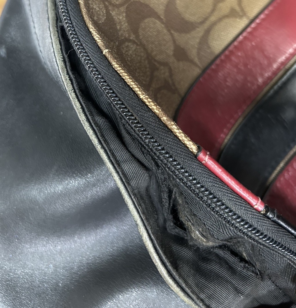 Coach Leather Backpack Stripe Black & Red Distressed In some areas