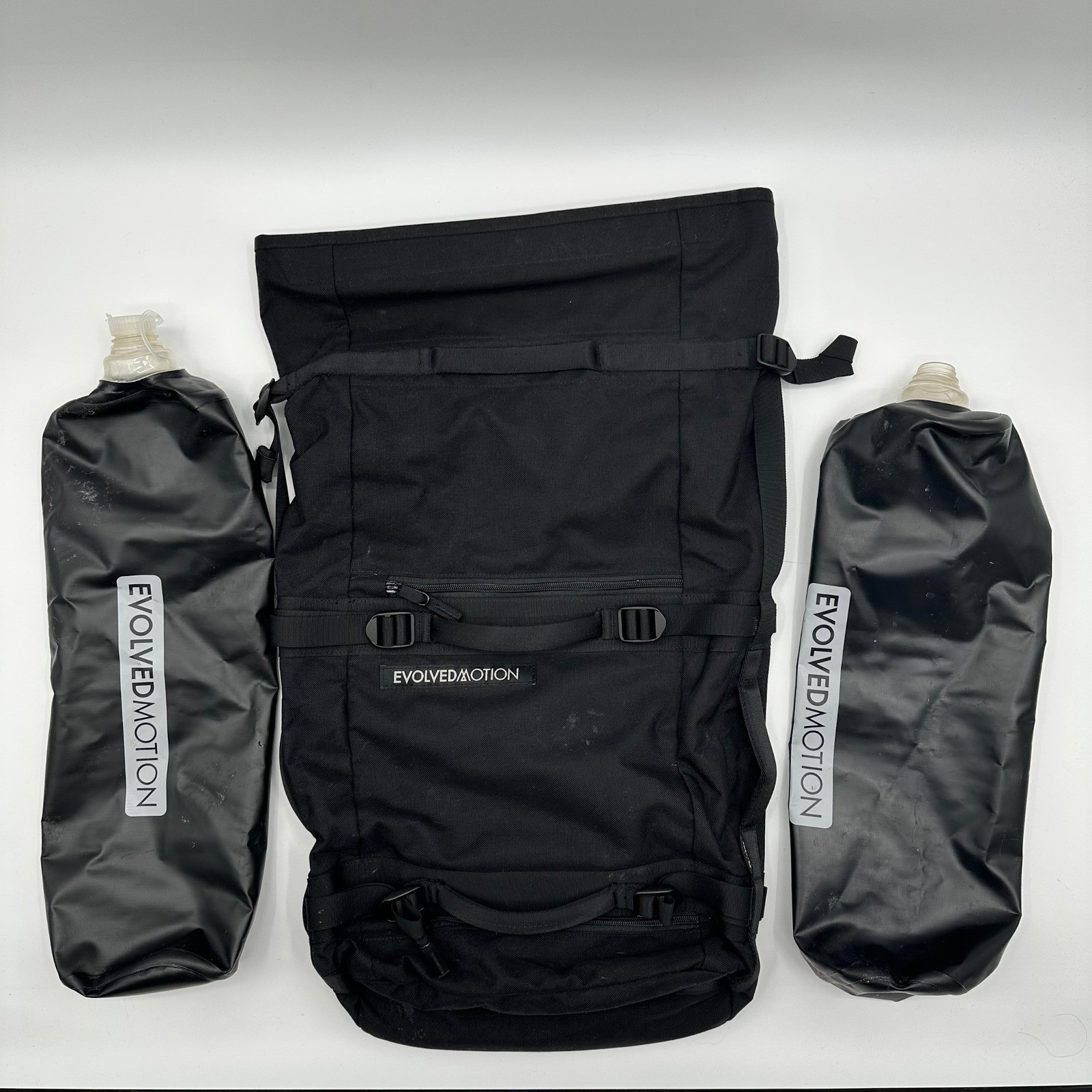 Evolved Motion Black Roll Top Rucking Backpack w/ 2 Water Bladders 30L Bag READ