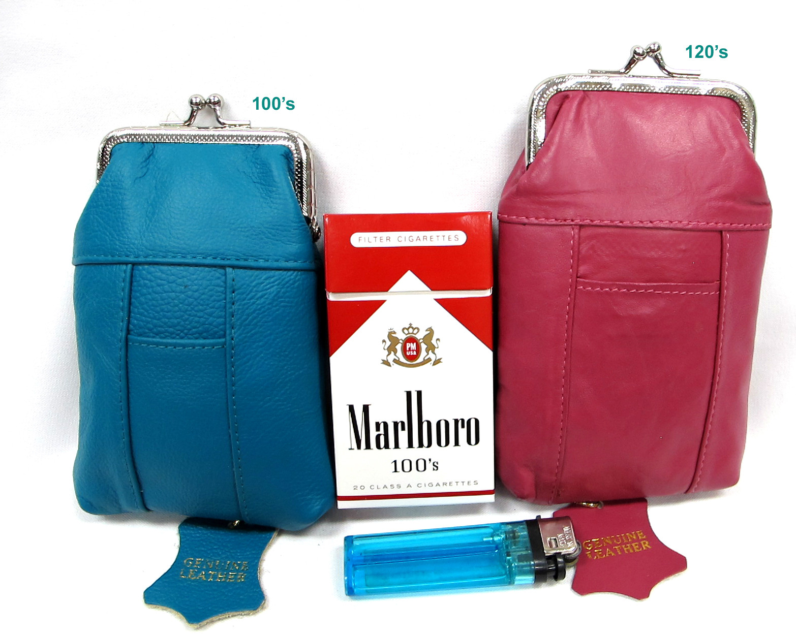 2pc in 2Color Leather Cigarette Soft Case TURQUOISE 100s+120s Blk Brown Pink Red