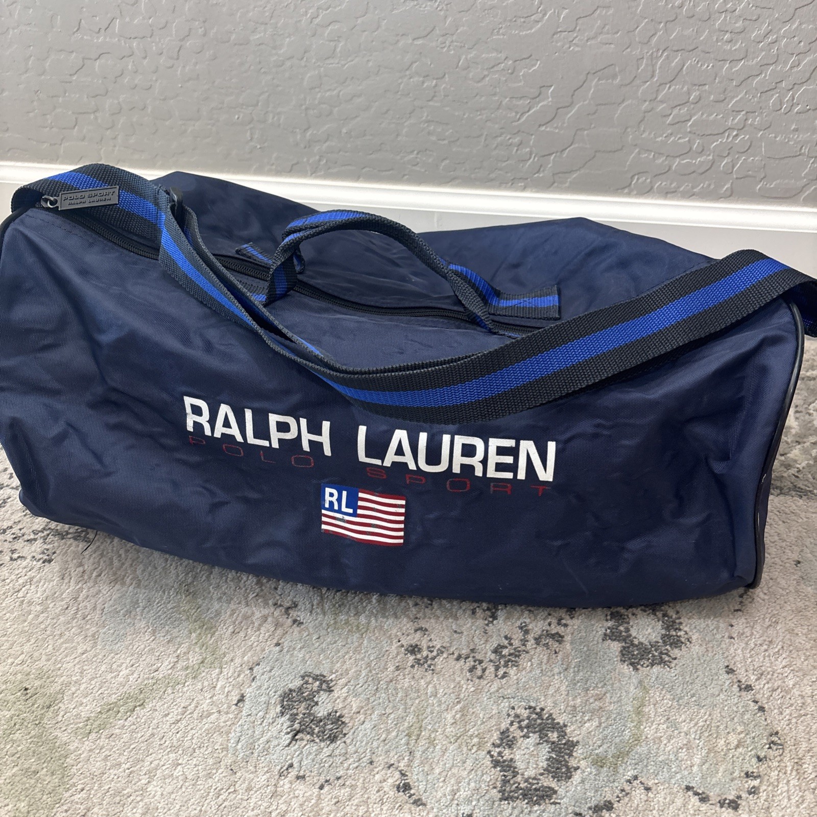 Vintage 90s Polo Sport Ralph Lauren Duffle Bag Fitness Gym Travel Blue Navy