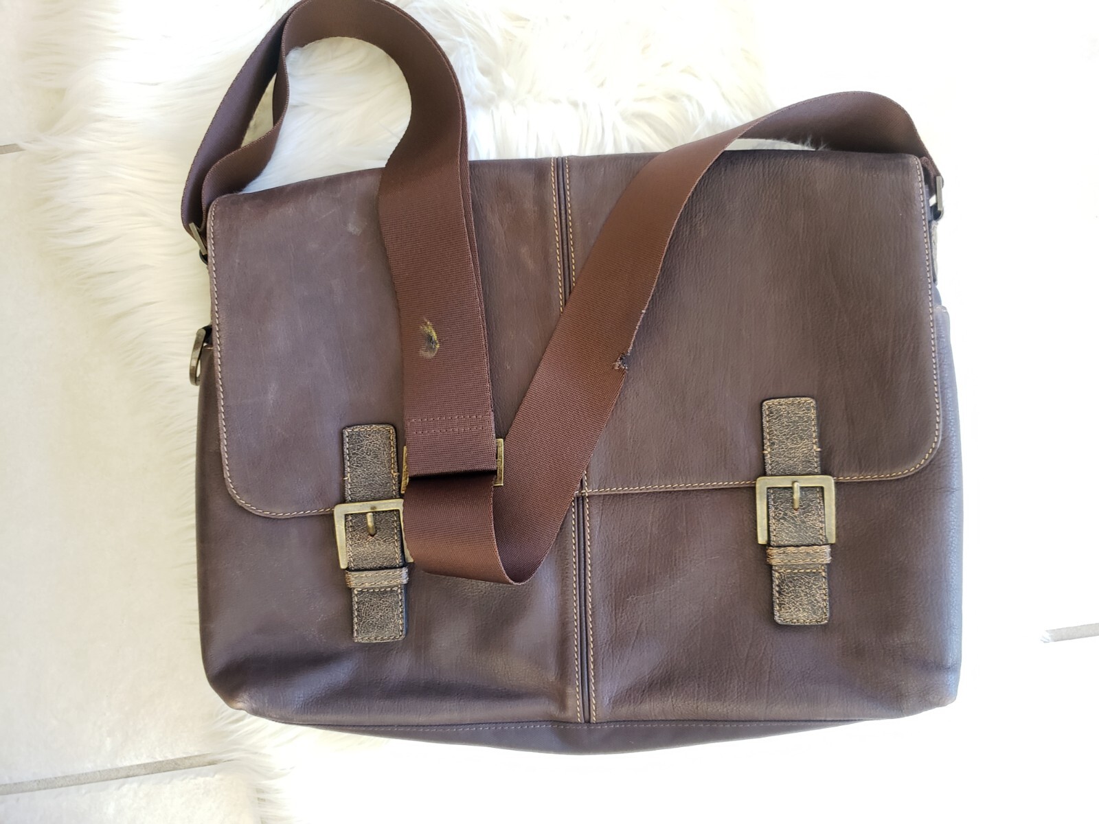 🌺Boconi Brown Leather Garth Slim Mailbag Men Messenger Laptop Crossbody Bag