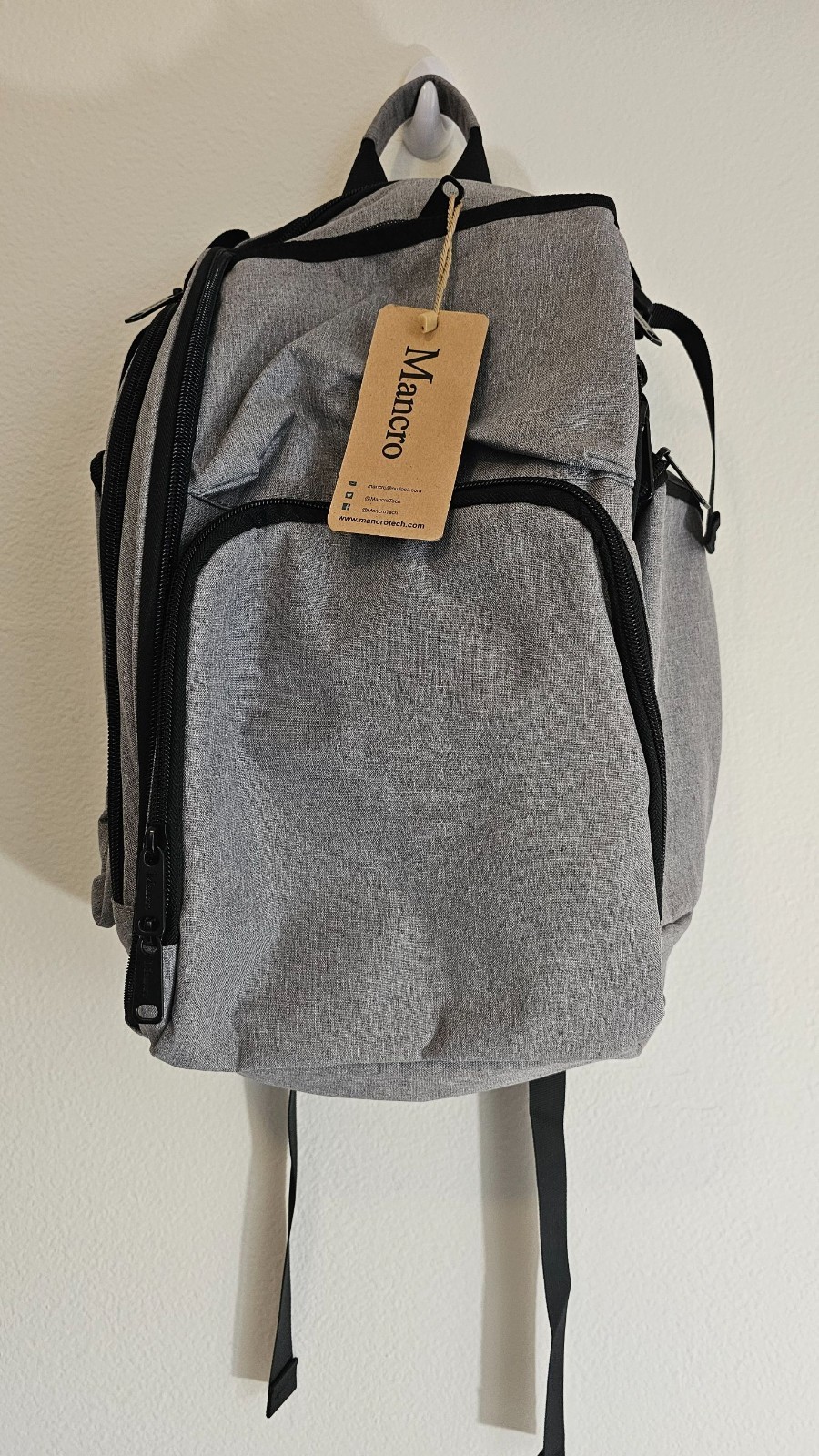 NWT Mancro Laptop Backpack Grey Large Travel Business School Bag Multi-Compartme