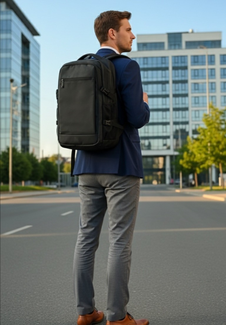 Black polyester backpack