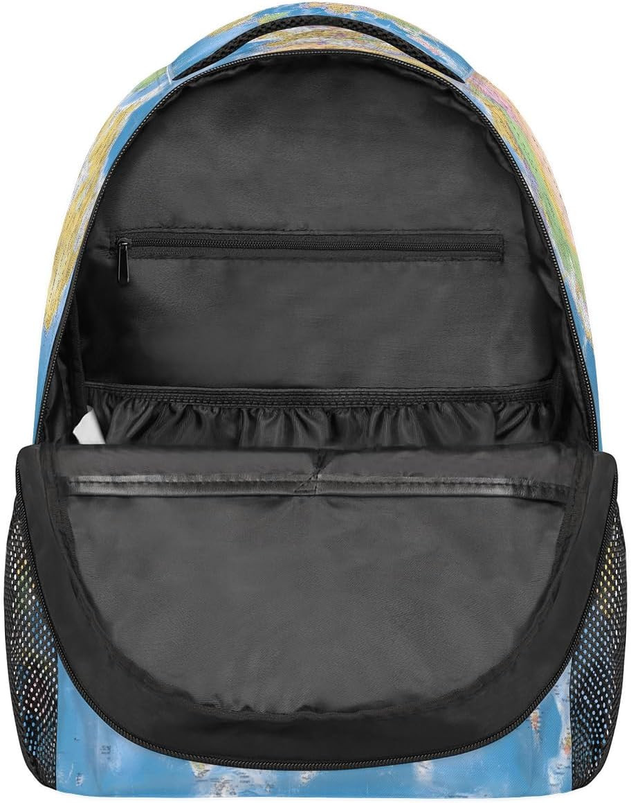 Globe World Map Backpack, School Bag, Laptop Rucksack, Travel Hiking Daypack