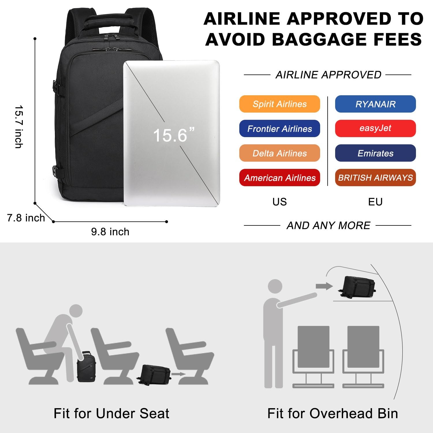 Carry on Backpack, 16″ Airplane Approved Under Seat Travel Backpack for Men a…