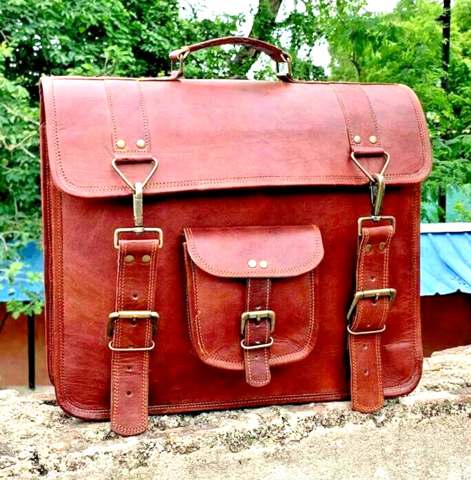 Genuine Vintage Crossbody Leather Briefcase Messenger Backpack Laptop Unisex Bag