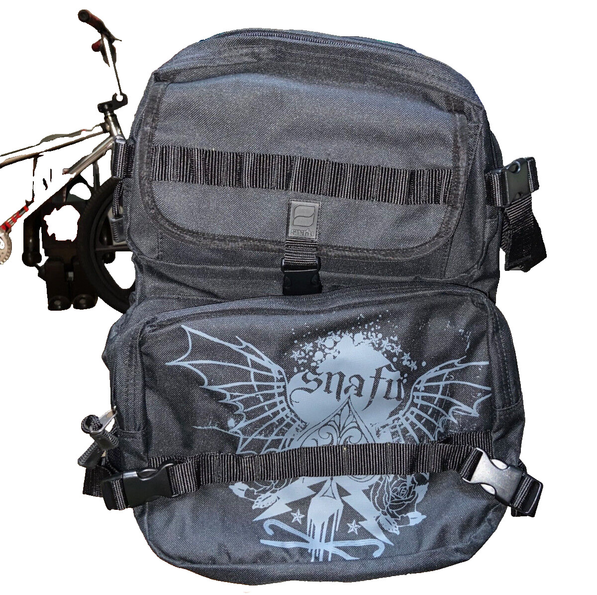 SNAFU ALPHA BACKPACK LARGE MILITARY STYLE BAG VANS SHADOW BMX BLACK YELLOW NEW