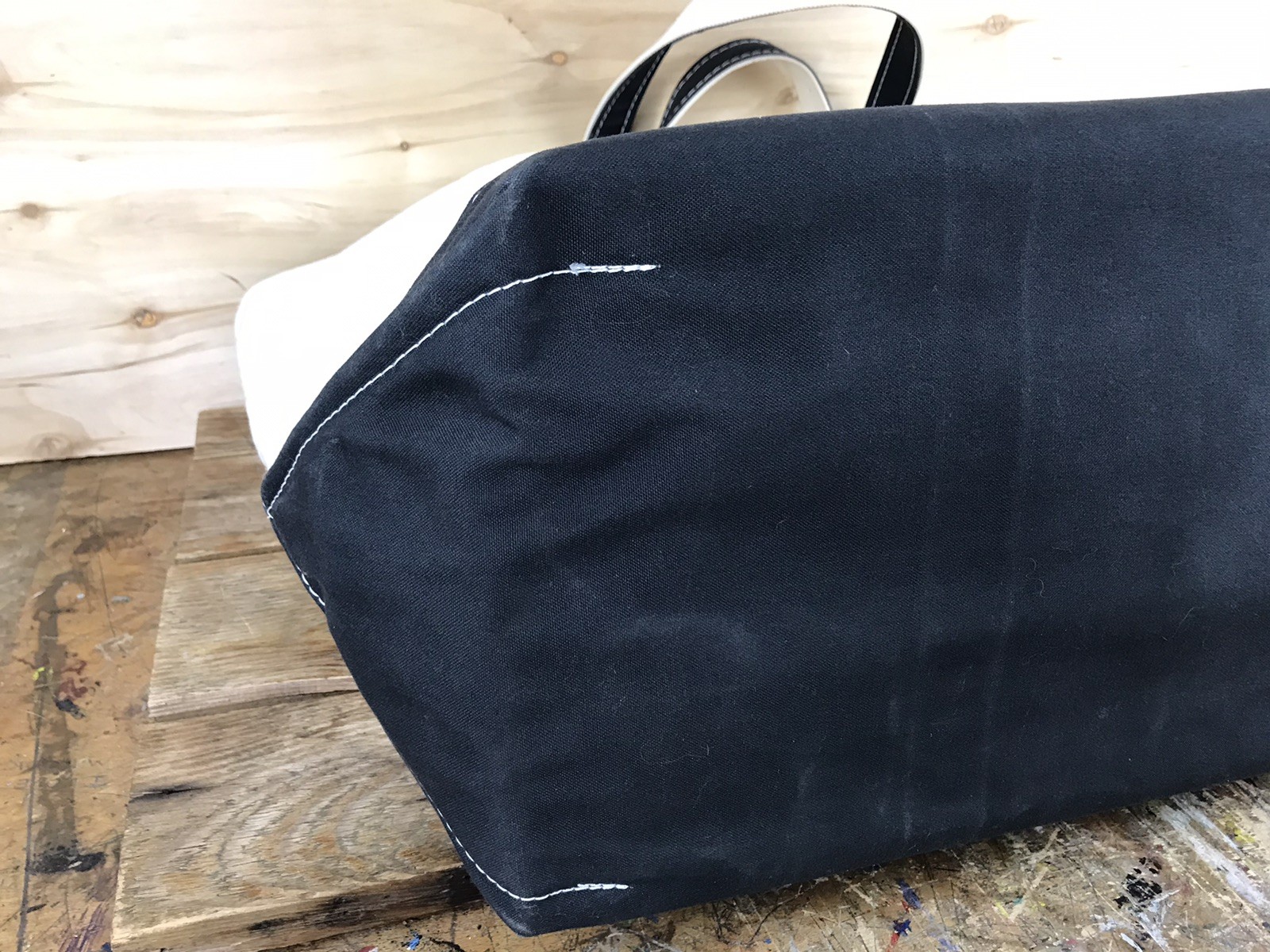 Vintage LL Bean Boat & Tote Canvas Bag White Navy Blue Handles Zip X Large USA