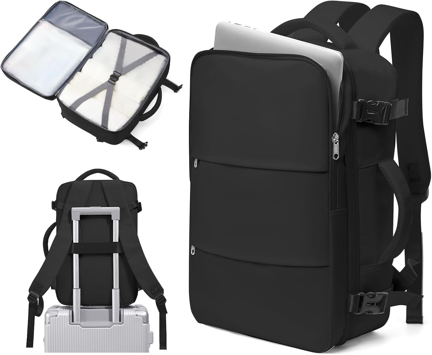 Black Small Travel Laptop Backpack for Women Men,Carry on Backpack,Airplane Trav