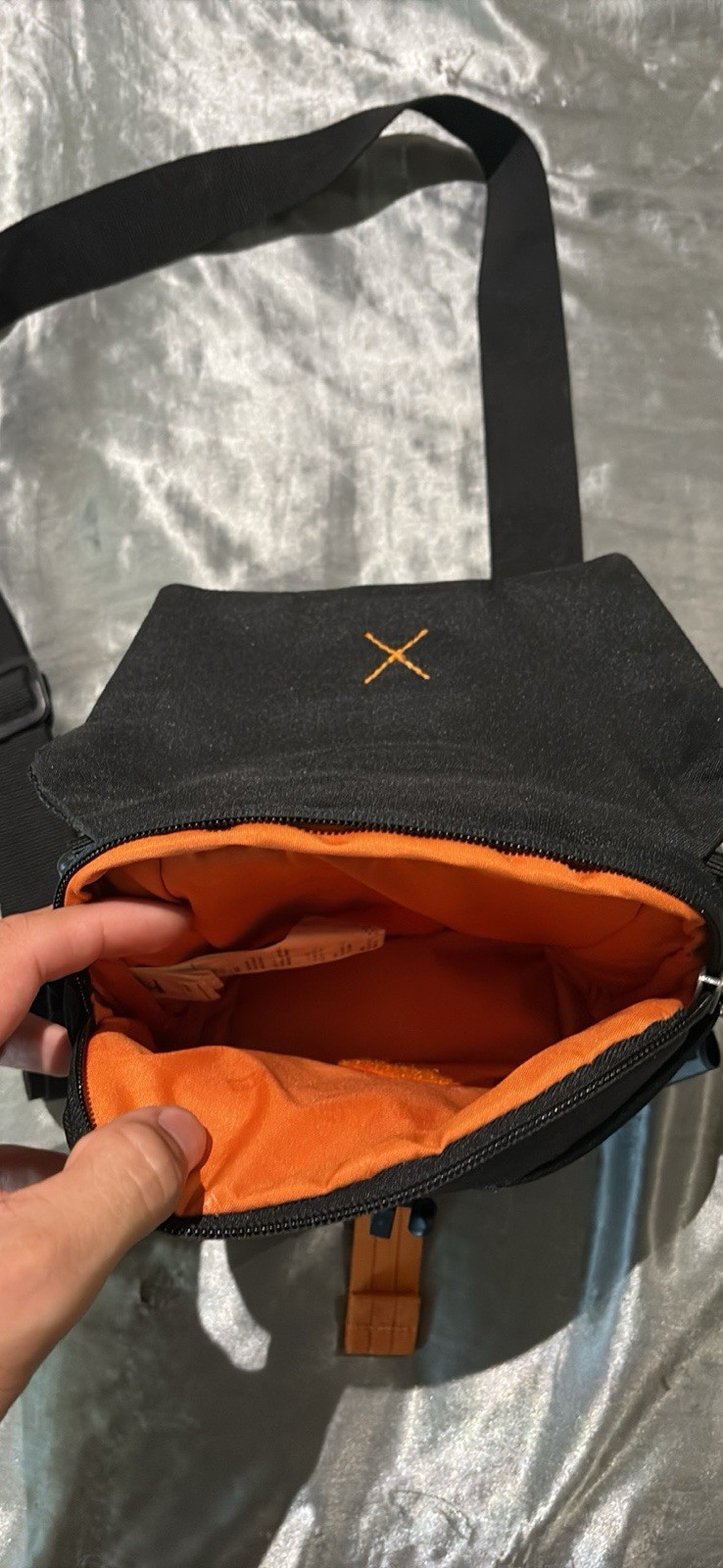 247 Black/Orange Small Crossbody Bag Adjustable Strap Inner Pockets Zip