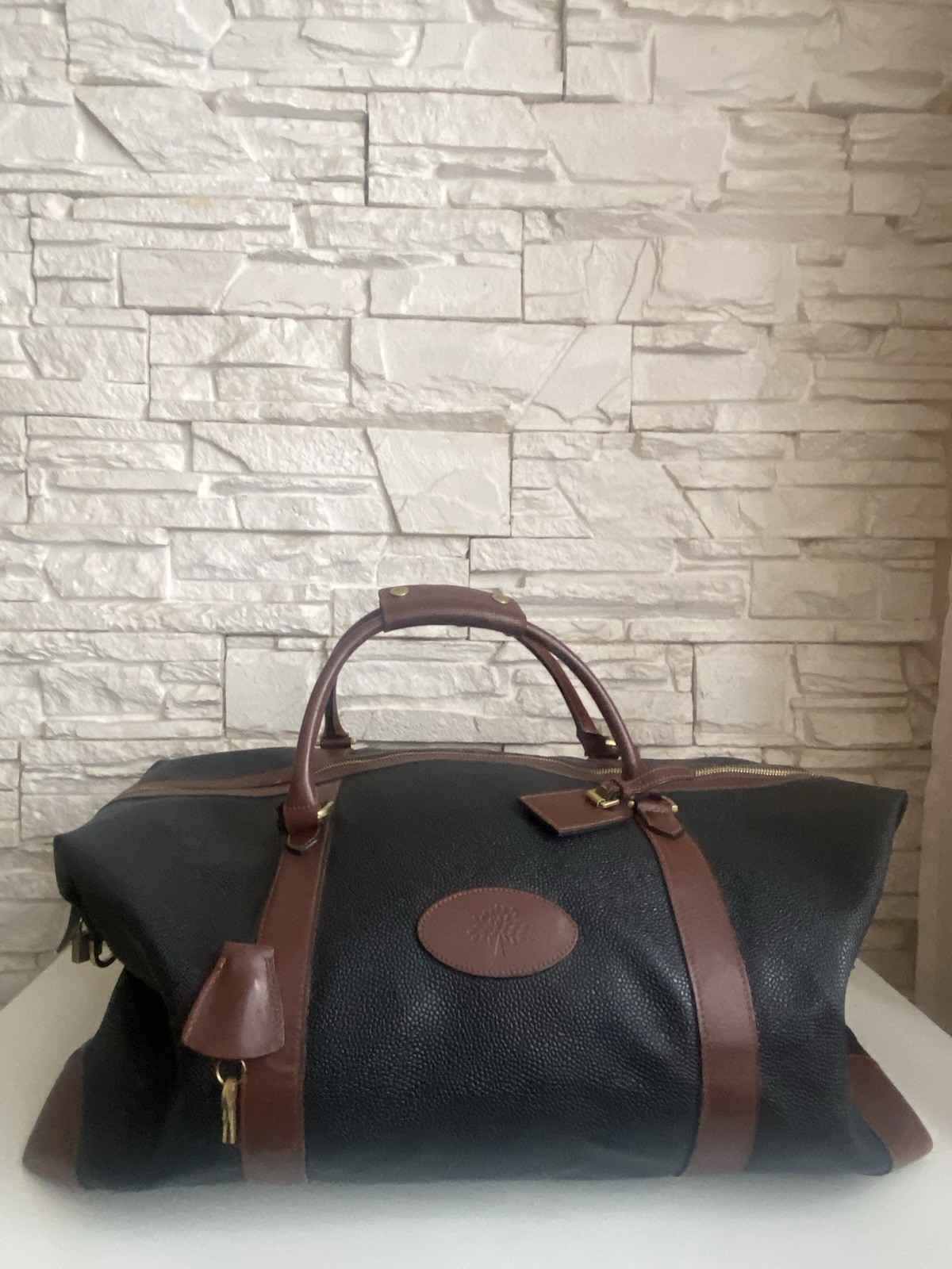 Mulberry Vintage Navy Scotchgrain Leather Zip Medium Weekend Carry Bag