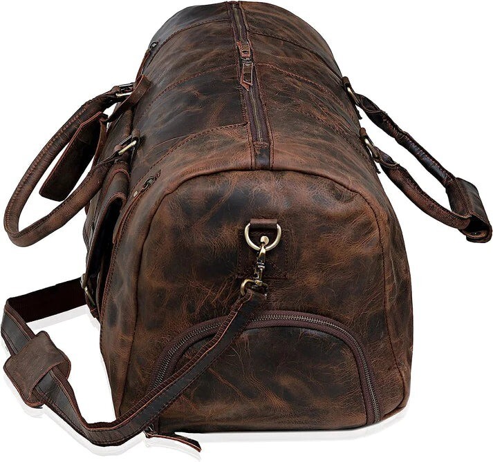 Vintage Buffalo Leather Duffel Bag 28″ Mens Travel Weekend Bag