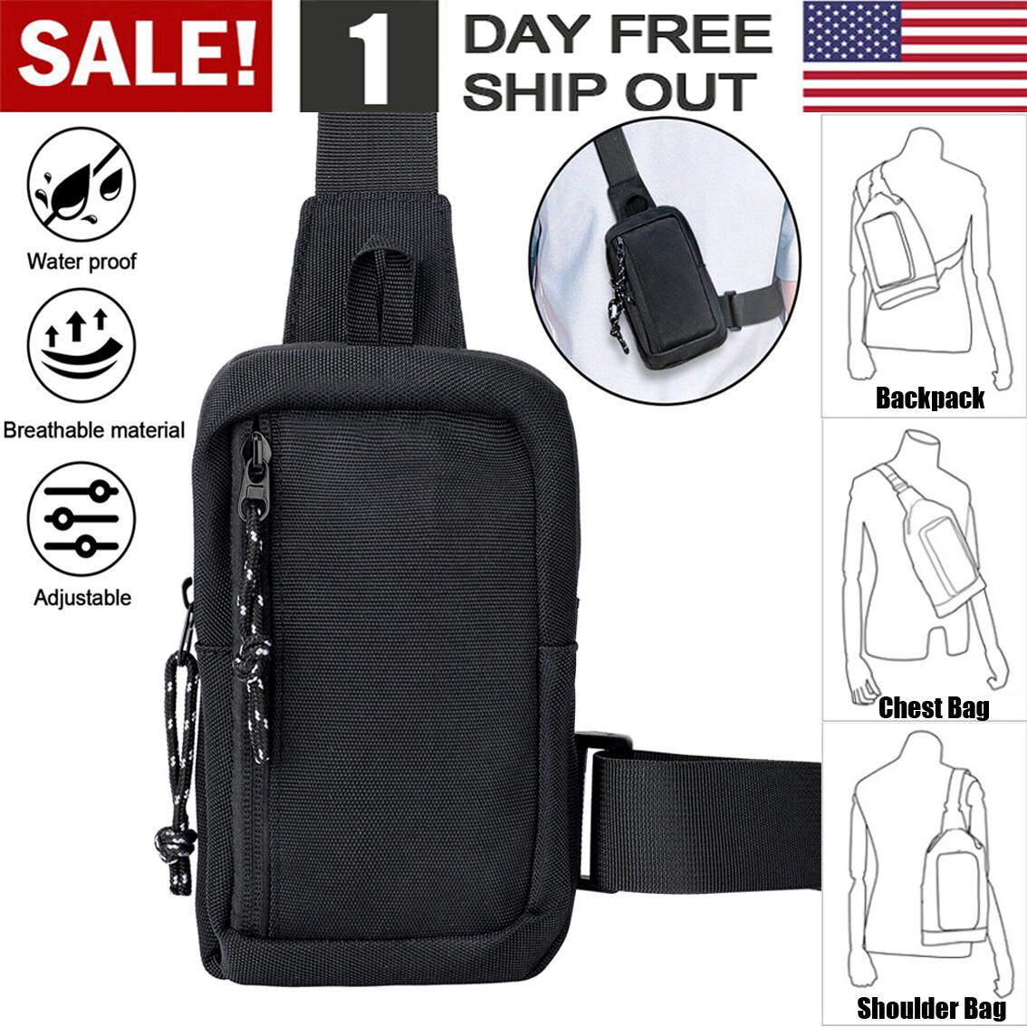 Men’s Shoulder Bag Oxford Chest Bag Sling Crossbody Bag Casual Travel Phone Bag