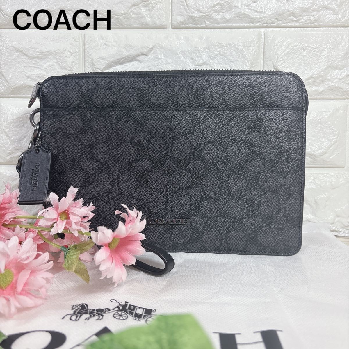 Very COACH Clutch Bag Second Bag Signature Black Gray All Leather