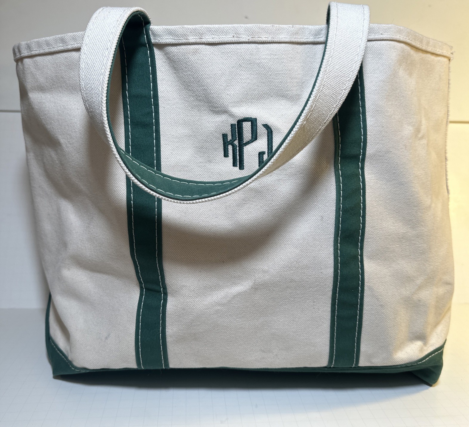 Vintage LL Bean Boat and Tote Large Green White USA 71341 Monogram