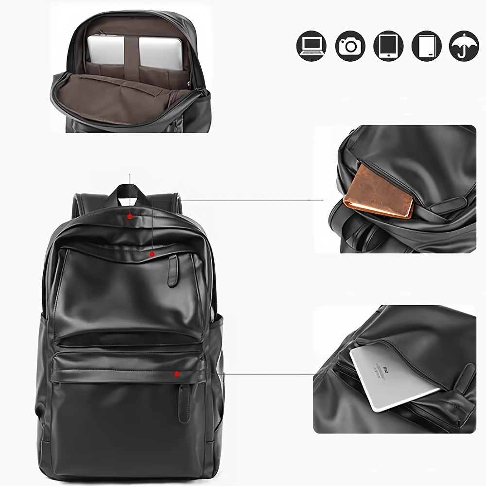 US Mens Leather School Backpack Laptop Travel Waterproof College Bag Black