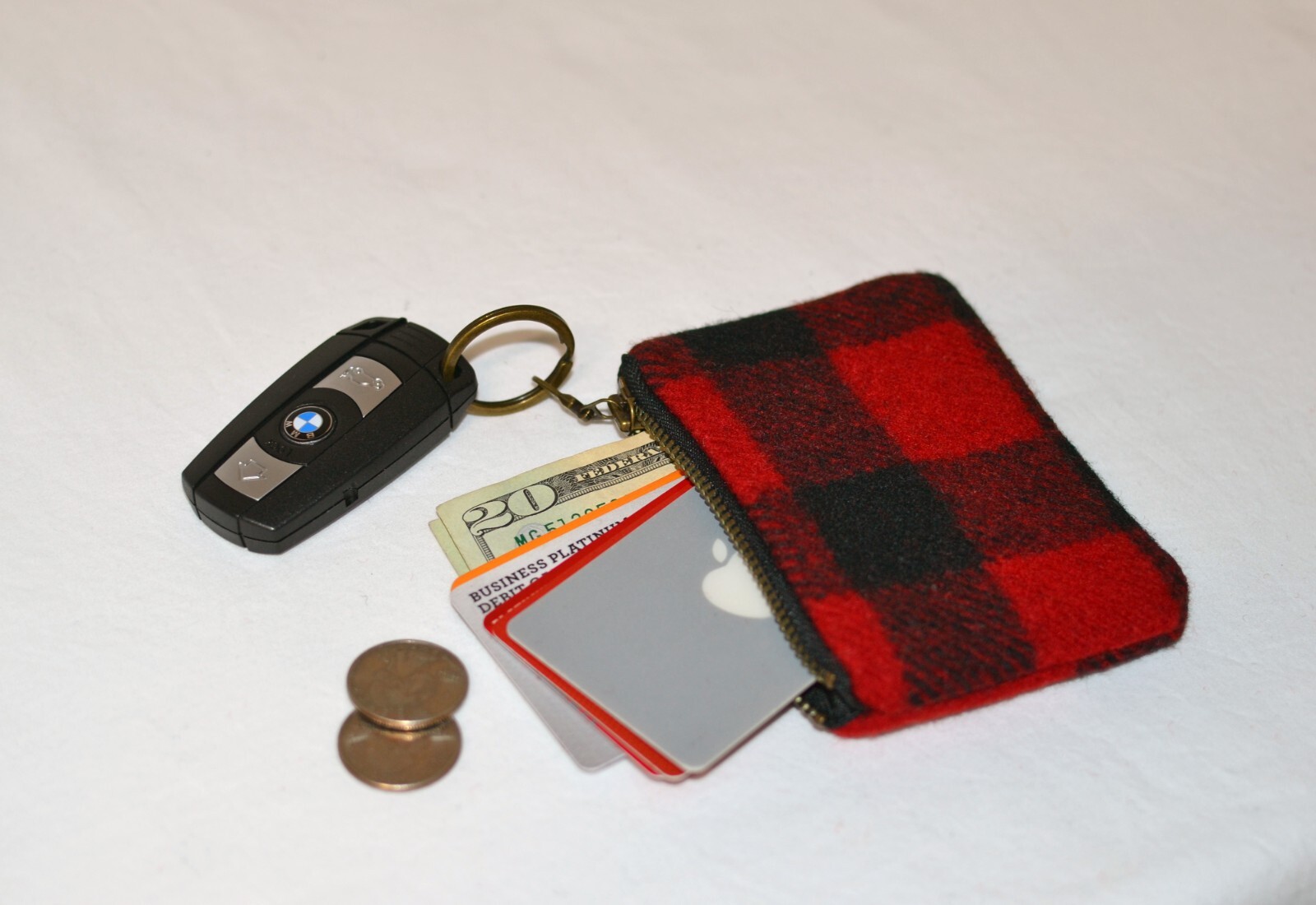 Key Fob Zip Wallet + Keychain Zipper Pouch + Credit Card Case Filson Plaid Wool
