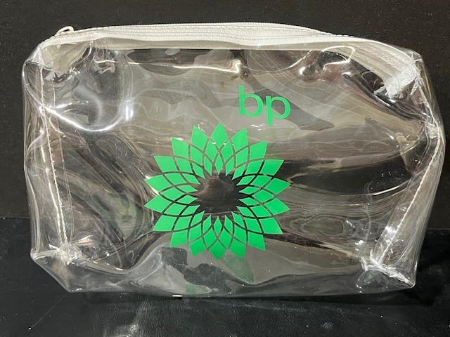 BP Oil Company Promotional Clear Plastic See Thru Purse or Bag – 8″ x 7″