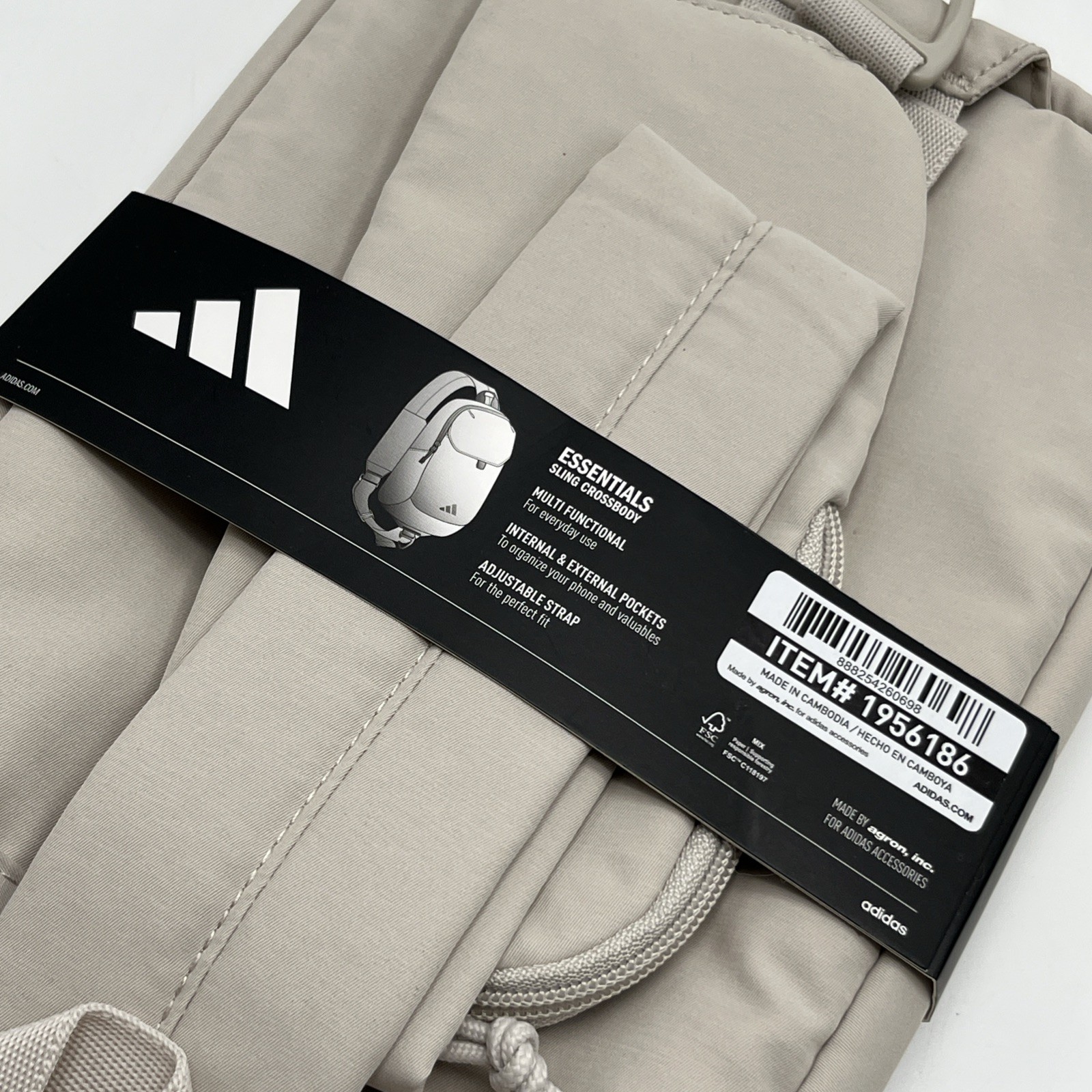 Adidas Essentials Sling Crossbody Bag Multi Pocket, Cream Beige