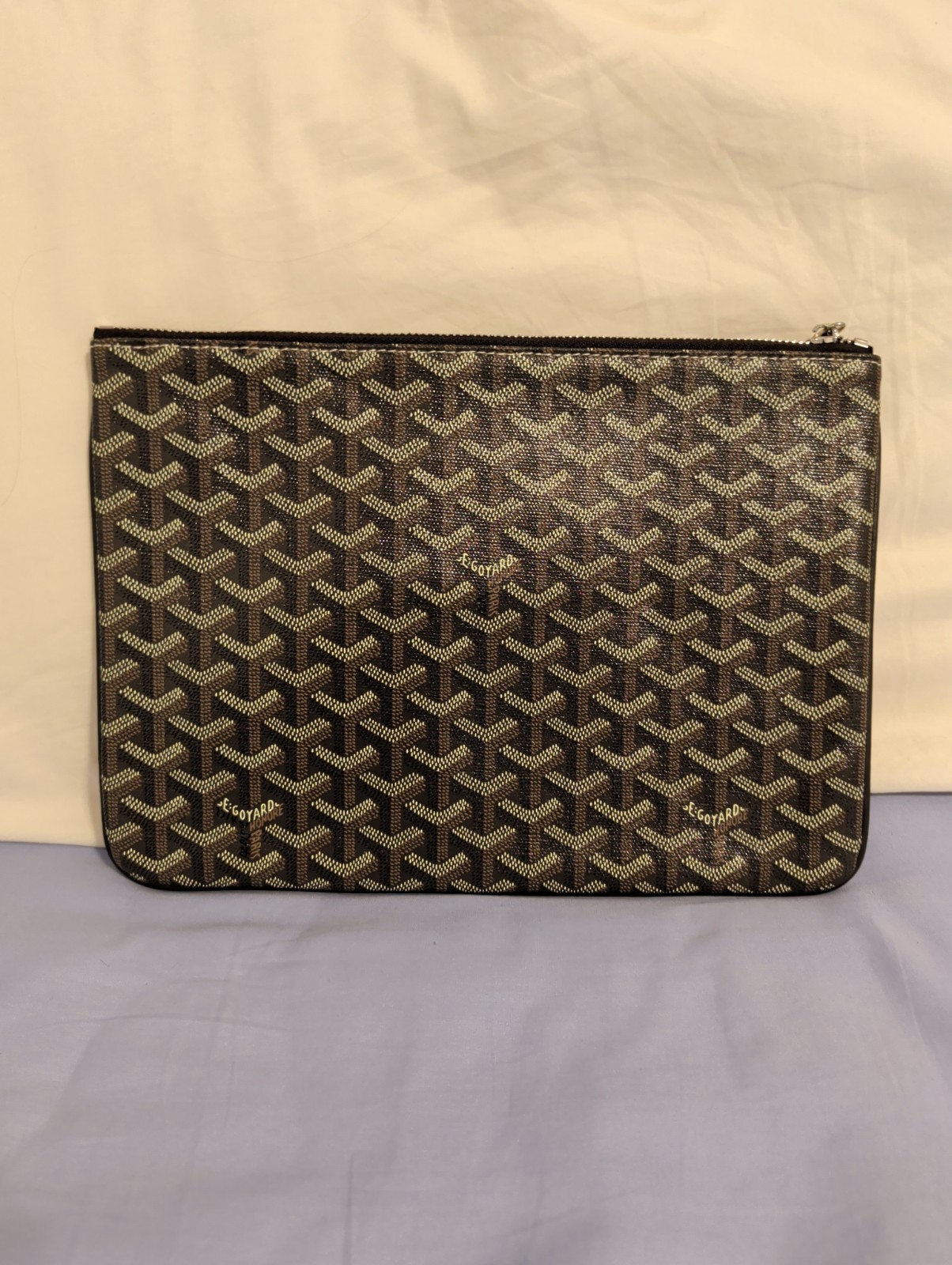 Goyard Brown Color Coated Canvas Leather Clutch Bag Made In France